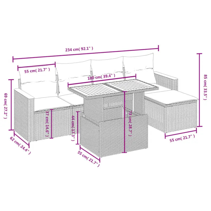 Zwarte loungeset van gepoedercoated staal voor uw tuin of terras - Tuinsets