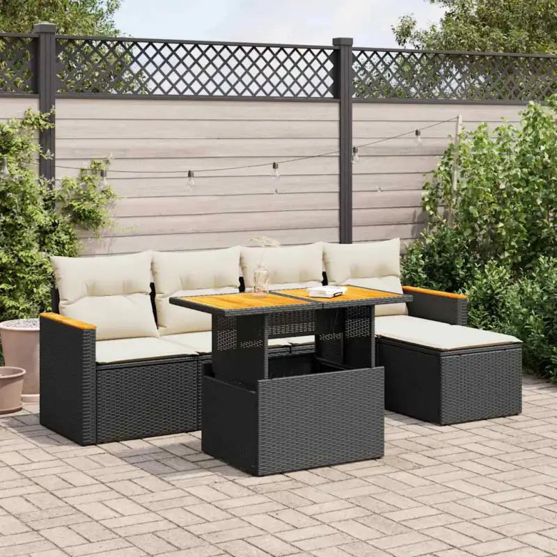 Zwarte loungeset van gepoedercoated staal voor uw tuin of terras - Zwart en crème / met opbergruimte - Tuinsets