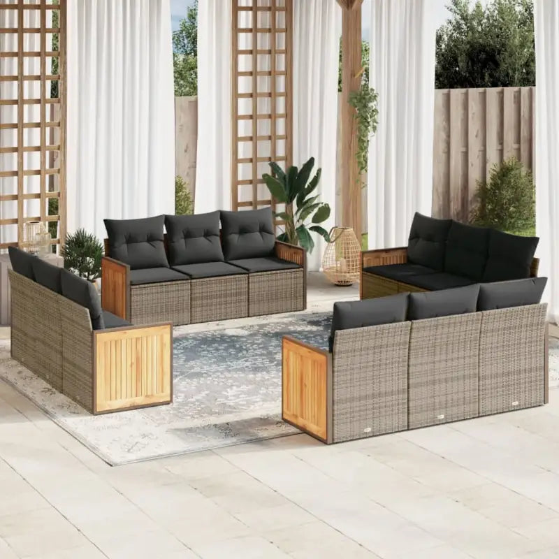 Zwarte loungeset van poly rattan en gepoedercoat staal met comfortabele afmetingen - Grijs / Zonder tafel - Tuinsets