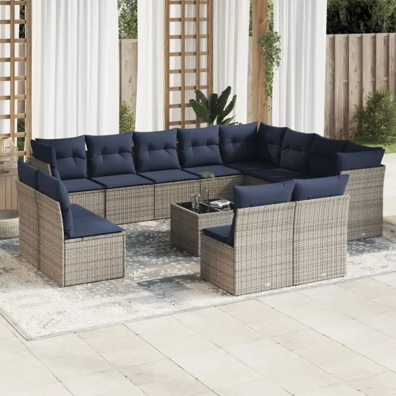 Zwarte loungeset van poly rattan met gepoedercoat staal en ruime afmetingen - Beige en grijs / Met tafel - Tuinsets