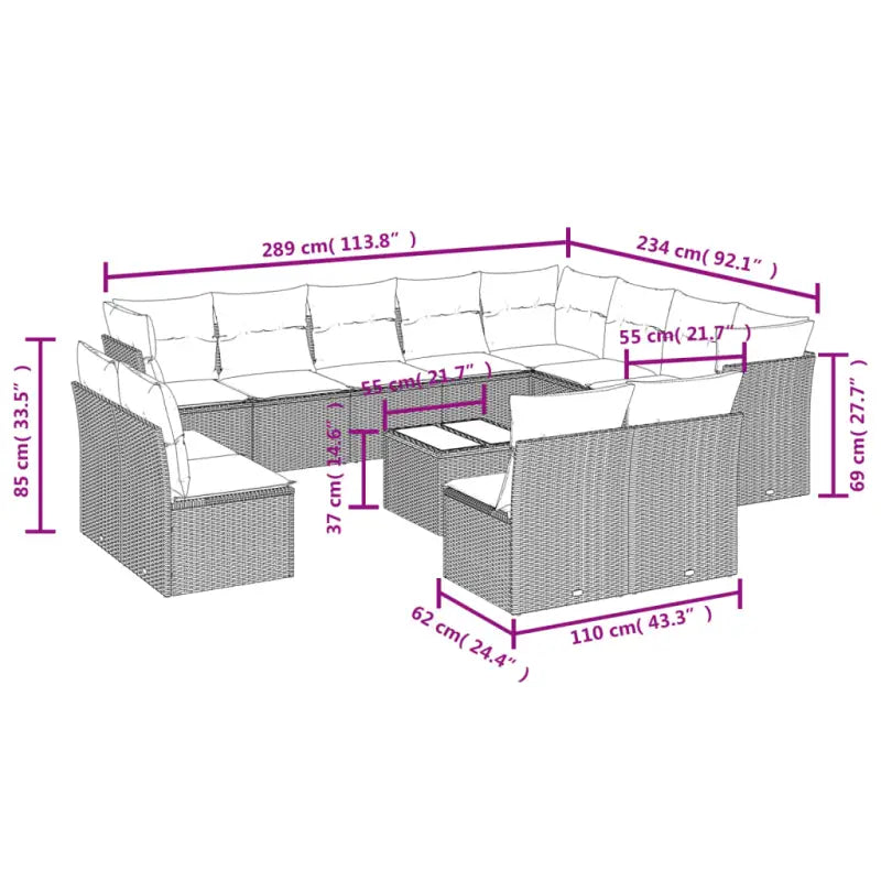 Zwarte loungeset van poly rattan met gepoedercoat staal en ruime afmetingen - Tuinsets