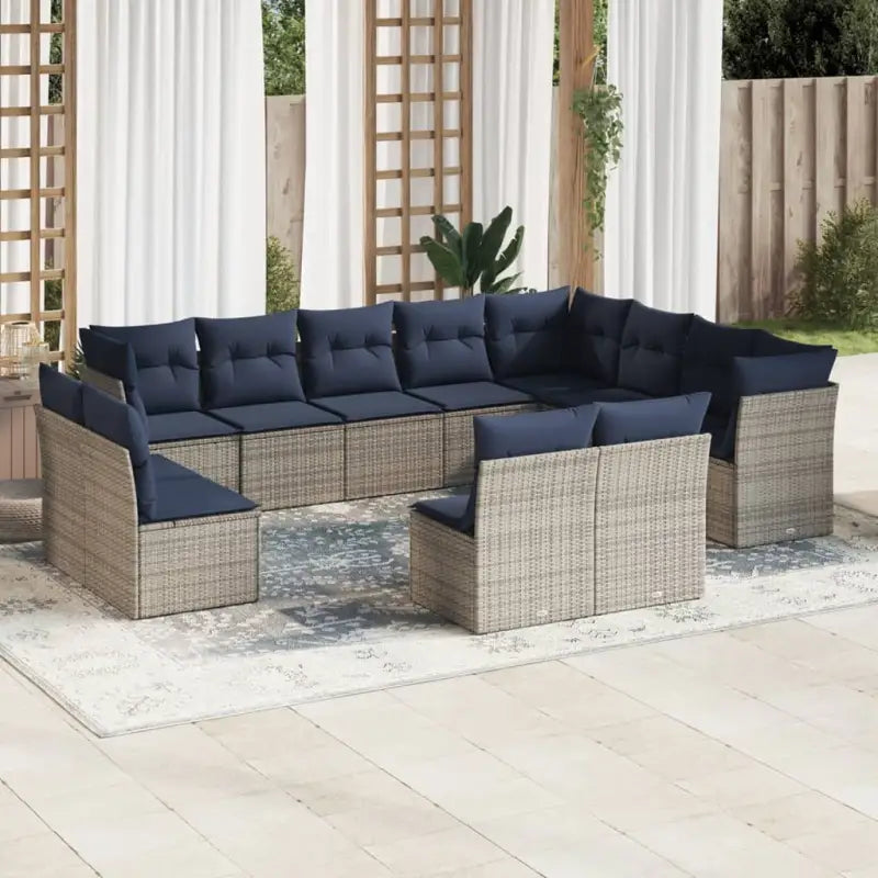 Zwarte loungeset van poly rattan met gepoedercoat staal en ruime afmetingen - Beige en grijs / Zonder tafel - Tuinsets