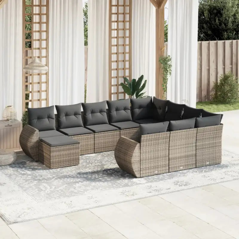 Zwarte loungestoel van gepoedercoat staal met ruime afmetingen - grijs en donkergrijs / Tafel + 2x hoek + 6x midden
