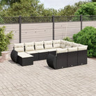 Zwarte loungestoel van gepoedercoat staal met ruime afmetingen - Zwart en crème / Tafel + 2x hoek + 6x midden - Tuinsets