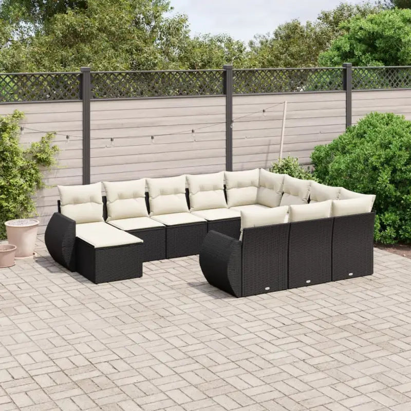 Zwarte loungestoel van gepoedercoat staal met ruime afmetingen - Zwart en crème / Tafel + 2x hoek + 6x midden - Tuinsets