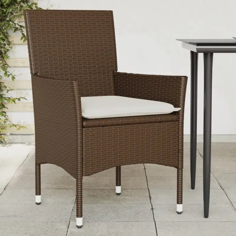 Zwarte poly rattan tuinstoelen met wasbare hoes voor buitenplezier - Bruin en crème / 1 / Rattan armleuning