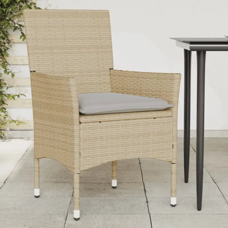 Zwarte poly rattan tuinstoelen met wasbare hoes voor buitenplezier - Beige en grijs / 1 / Rattan armleuning