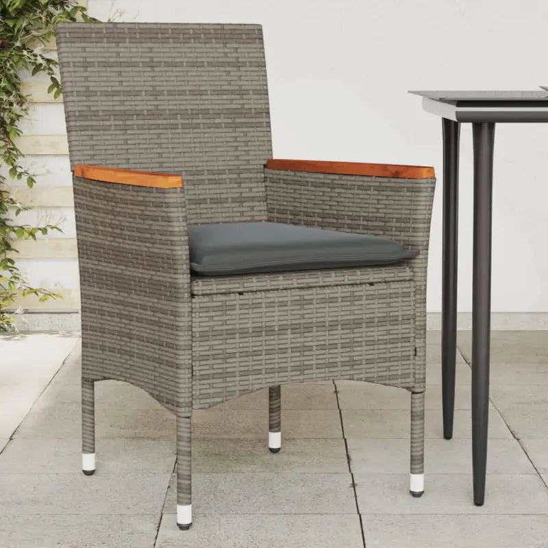 Zwarte poly rattan tuinstoelen met wasbare hoes voor buitenplezier - Grijs / 1 / Houten armleuning - Tuinstoelen