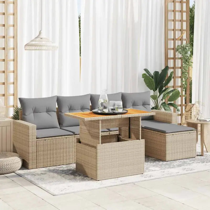 Zwarte tuin loungeset met gepoedercoat staal en waterdichte tas - Beige en grijs / met opbergruimte - Tuinsets