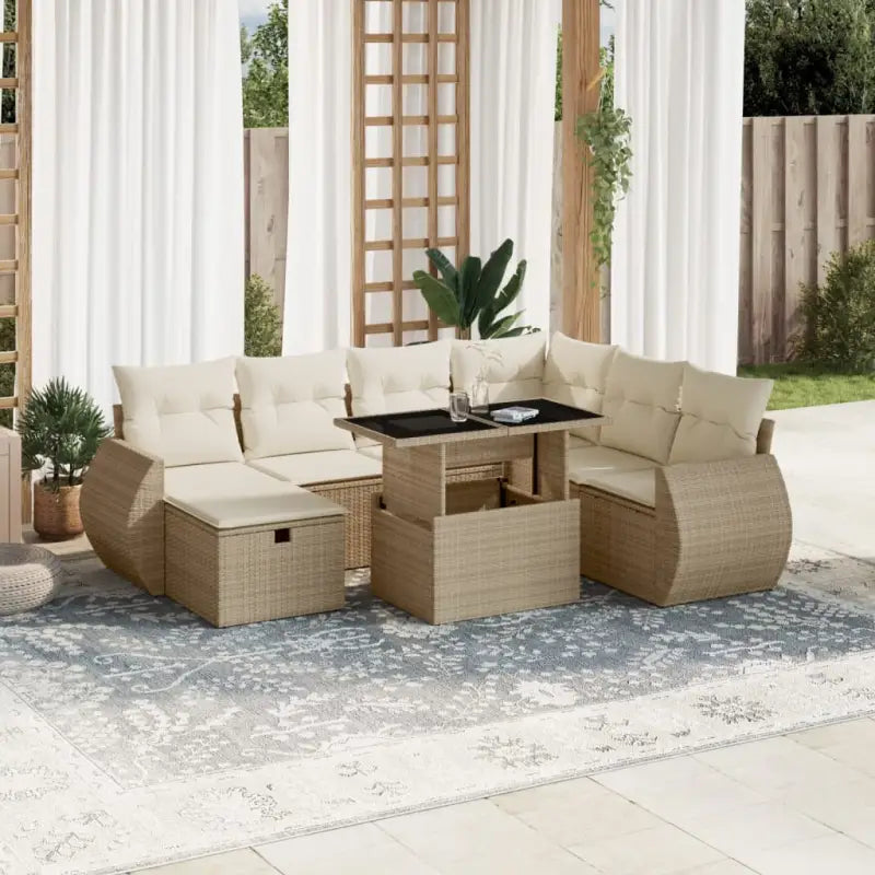 Zwarte tuiniszet met gepoedercoat staal voor buitenplezier - beige en crèmekleurig / Met tafel - Tuinsets
