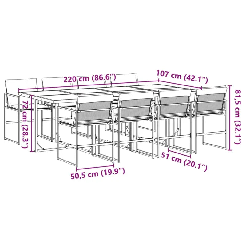 Zwarte tuinset met gehard glas en wasbare hoes voor buitenplezier - Tuinsets