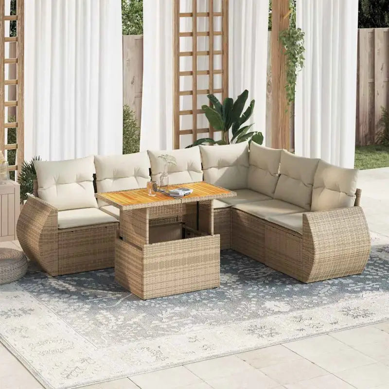 Zwarte tuinset met gepoedercoat staal voor buitenplezier - beige en crèmekleurig / 3x hoek + Tafel + 3x midden