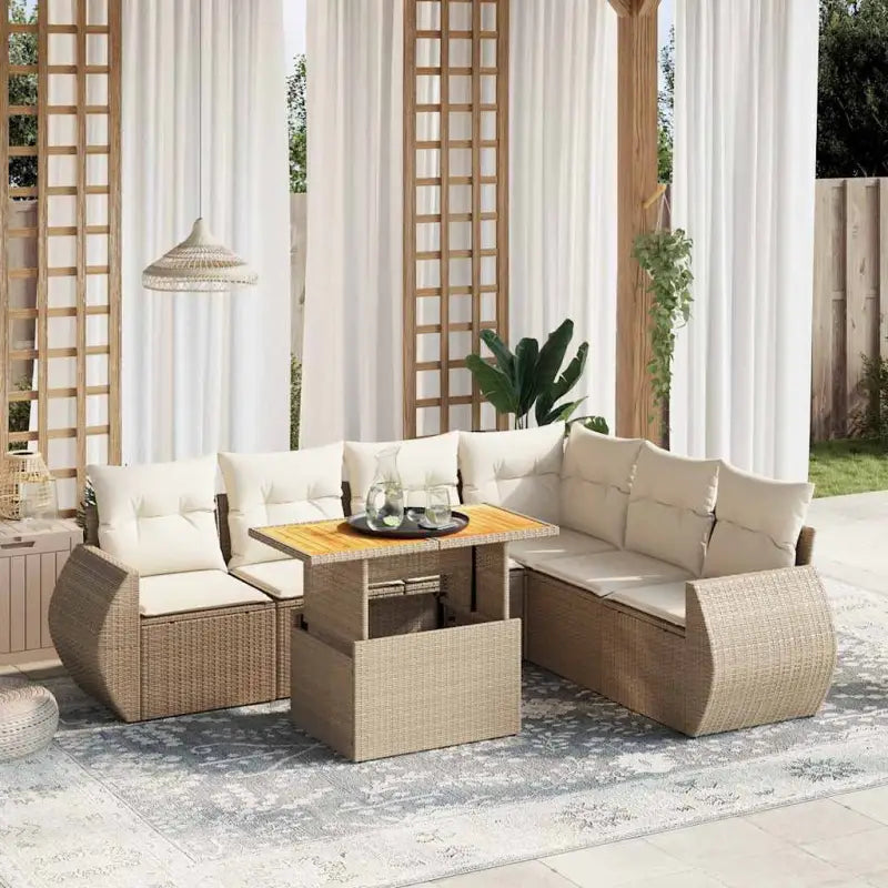 Zwarte tuinset met gepoedercoat staal voor buitenplezier - beige en crèmekleurig / 3x hoek + 3x midden + Tafel