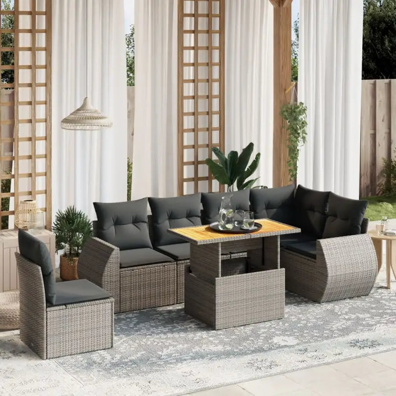 Zwarte tuinset met gepoedercoat staal voor buitenplezier - grijs en donkergrijs / Tafel + 3x hoek + 3x midden - Tuinsets