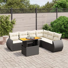 Zwarte tuinset met gepoedercoat staal voor buitenplezier - Zwart en crème / 3x hoek + 3x midden + Tafel - Tuinsets