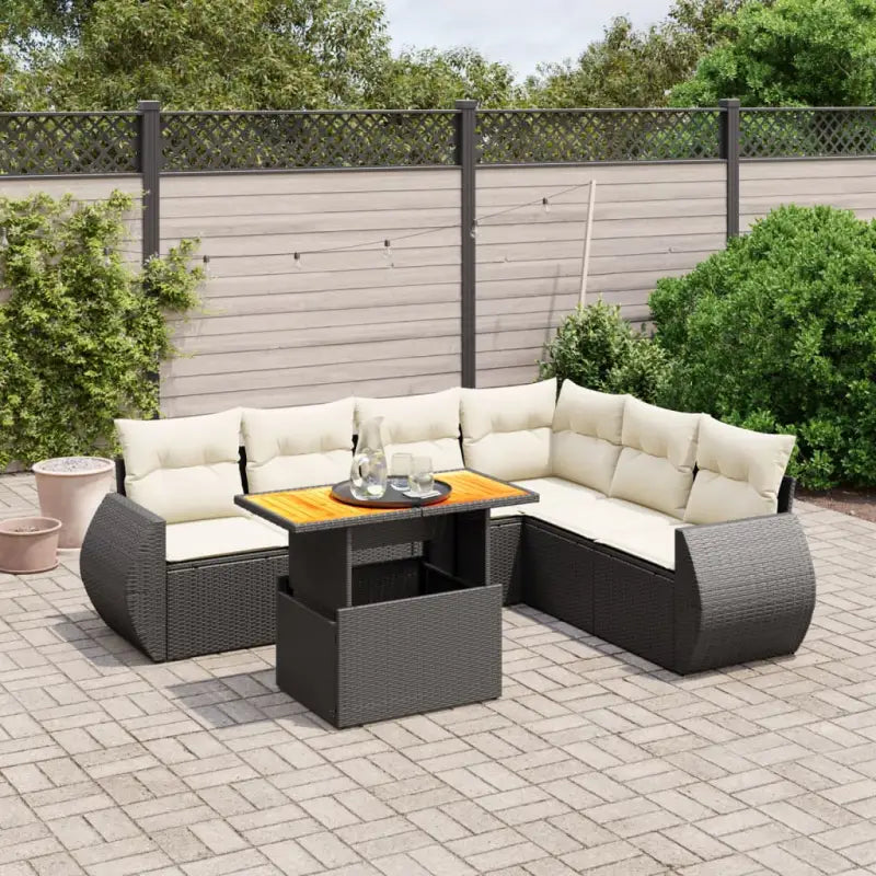 Zwarte tuinset met gepoedercoat staal voor buitenplezier - Zwart en crème / 3x hoek + 3x midden + Tafel - Tuinsets