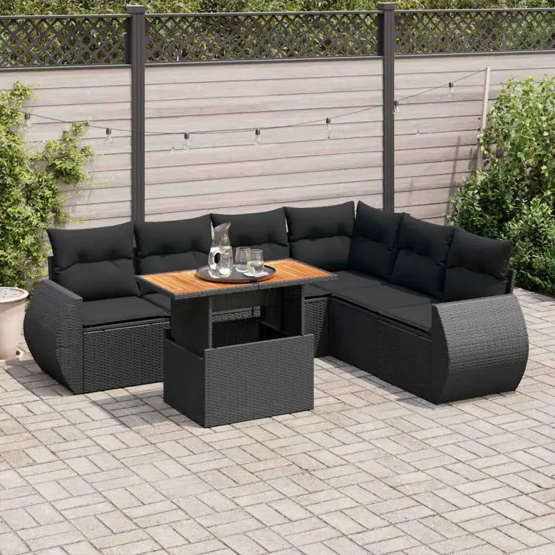 Zwarte tuinset met gepoedercoat staal voor buitenplezier - Zwart / 3x hoek + Tafel + 3x midden - Tuinsets