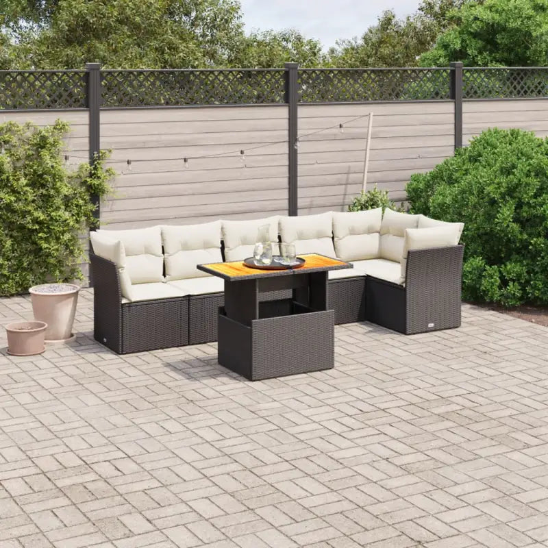 Zwarte tuinset met gepoedercoat staal voor comfortabel buiten genieten - Zwart en crème / 3x hoek + 3x midden + Tafel