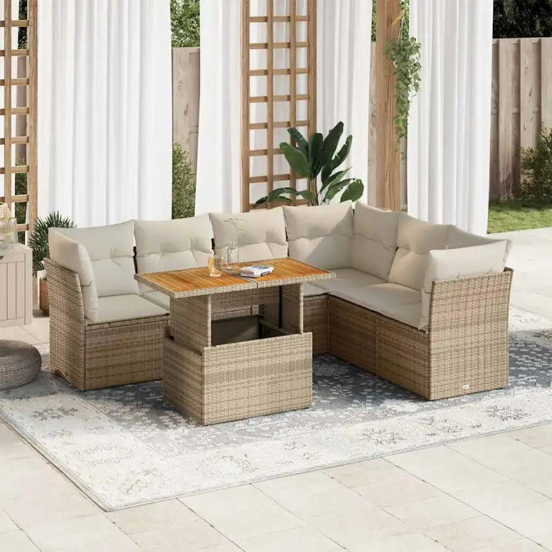 Zwarte tuinset met gepoedercoat staal voor comfortabel buiten genieten - beige en crèmekleurig / 3x hoek + Tafel + 3x
