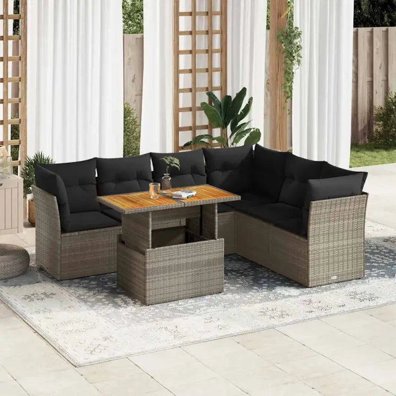 Zwarte tuinset met gepoedercoat staal voor comfortabel buiten genieten - grijs en donkergrijs / 3x hoek + Tafel + 3x