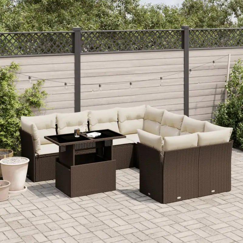 Zwarte tuinset met gepoedercoat staal voor comfortabele buitenruimte - Bruin en crème / zonder opbergruimte - Tuinsets