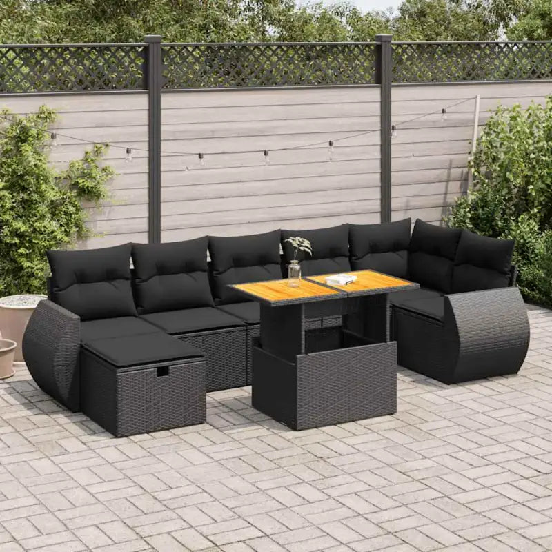 Zwarte tuinset met gepoedercoat staal voor terras en tuin ontspanning - Zwart / Tafel + 3x hoek + 3x midden