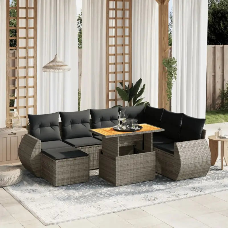 Zwarte tuinset met gepoedercoat staal voor terras en tuin ontspanning - grijs en donkergrijs / 3x hoek + 3x midden