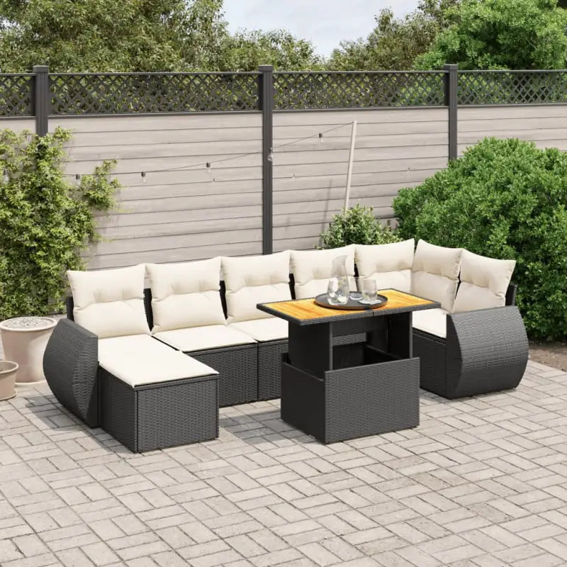 Zwarte tuinset met gepoedercoat staal voor terras en tuin ontspanning - Zwart en crème / 3x midden + 3x hoek