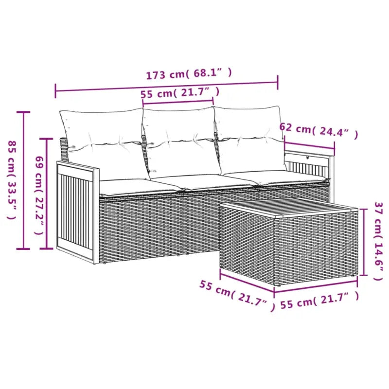 Zwarte tuinset met poly rattan en gepoedercoat staal voor comfortabel buitenplezier - Tuinsets
