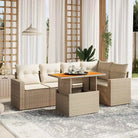 Zwarte tuinset van gepoedercoat staal met comfortabele afmetingen - Beige / 2x midden + 3x hoek + Tafel - Tuinsets