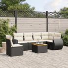 Zwarte tuinset van gepoedercoat staal met comfortabele afmetingen - Zwart en crème / Tafel + 3x midden + hoek - Tuinsets