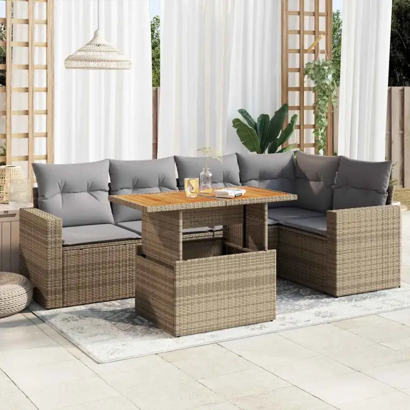 Zwarte tuinset van gepoedercoat staal met comfortabele afmetingen - Beige en grijs / Tafel + 3x hoek + 2x midden