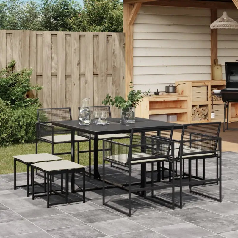 Zwarte tuinset van PE-rattan en gepoedercoat staal met ruime afmetingen - Tuinsets