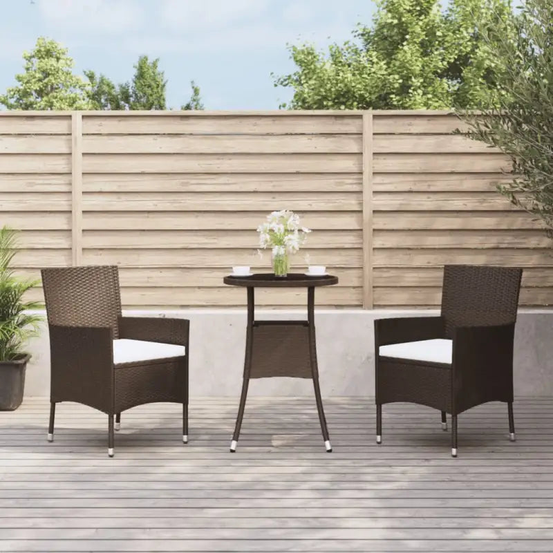 Zwarte tuinset van poly rattan en gepoedercoat staal voor comfort - Bruin en wit - Tuinsets