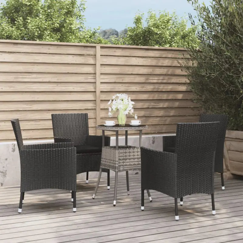 Zwarte tuinset van poly rattan en gepoedercoat staal voor comfort - Effen zwart - Tuinsets