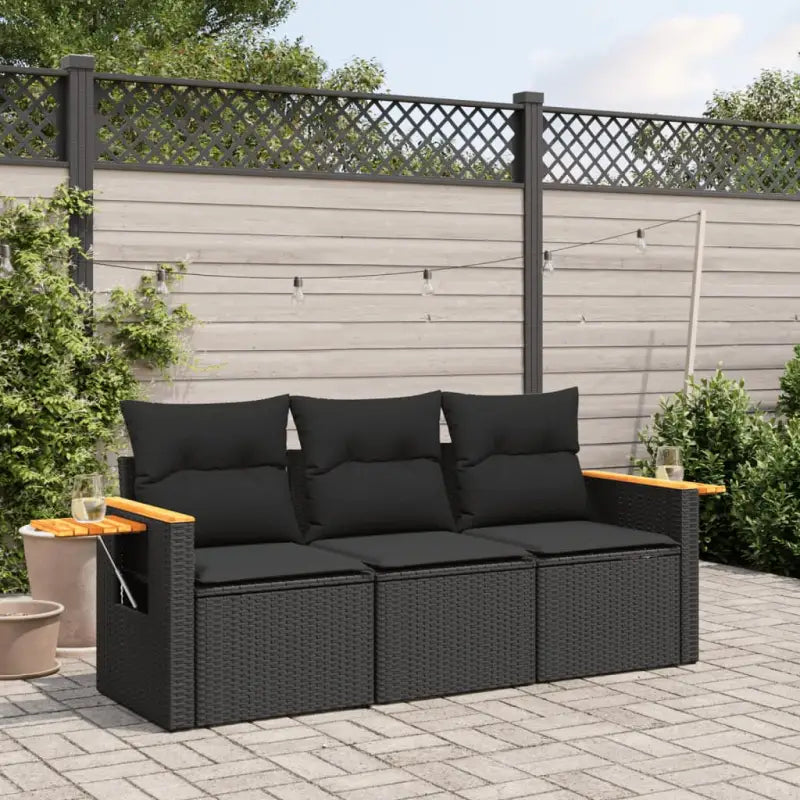 Zwarte tuinset van poly rattan met wasbare hoes voor buitenplezier - Tuinsets
