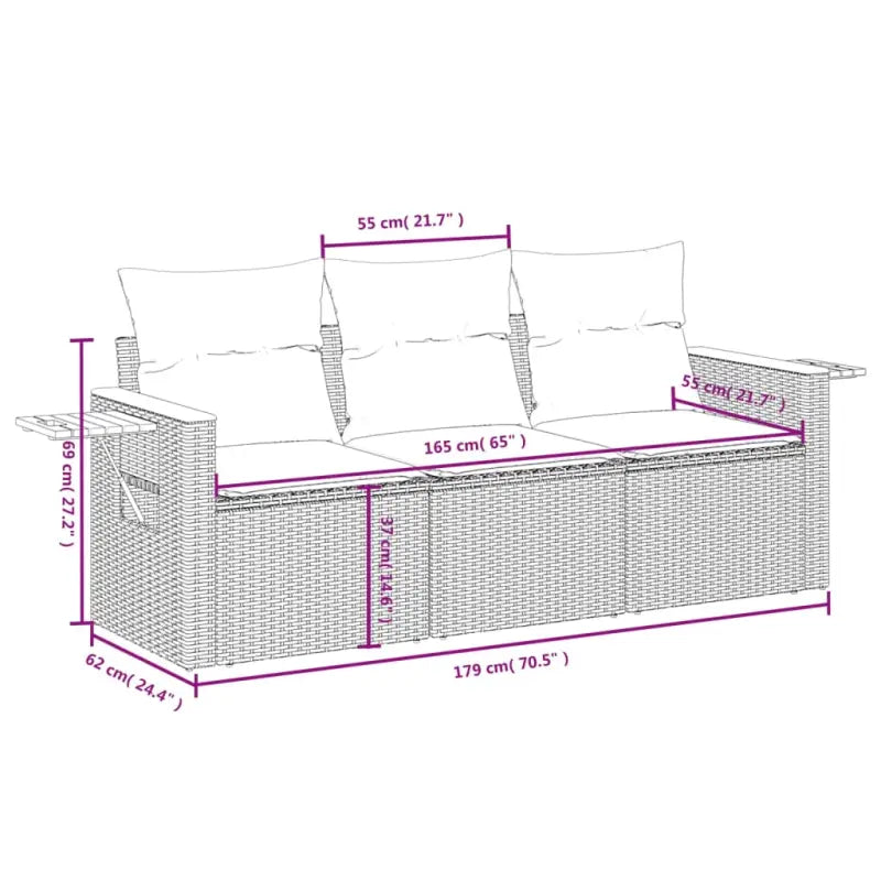 Zwarte tuinset van poly rattan met wasbare hoes voor buitenplezier - Tuinsets