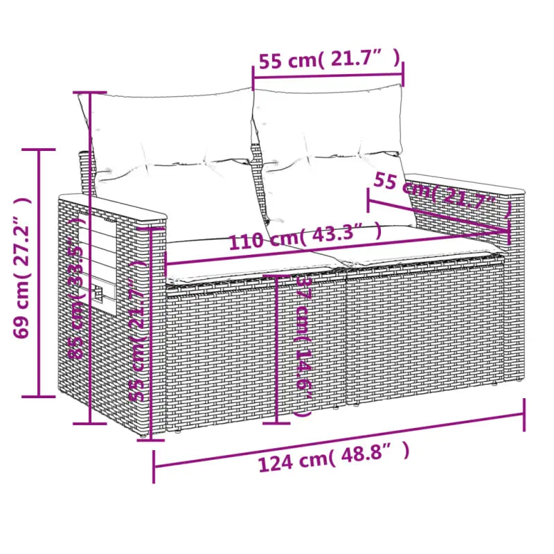 Zwarte tuinset van poly rattan met wasbare hoes voor buitenplezier - Tuinsets