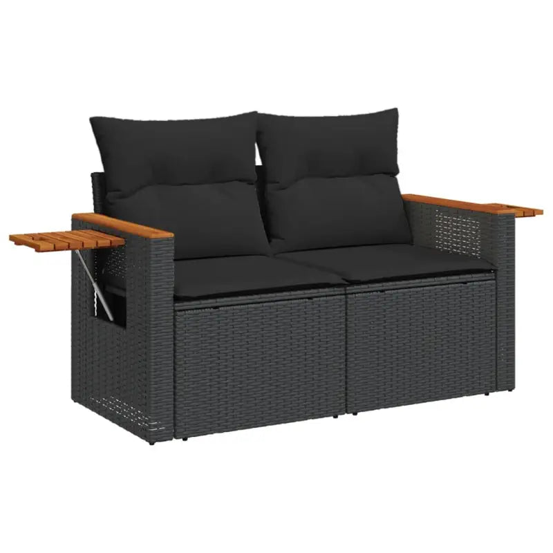 Zwarte tuinset van poly rattan met wasbare hoes voor buitenplezier - Tuinsets