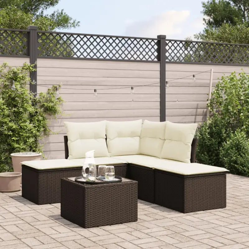Zwarte tuinstoelenset met waterdichte tas en gepoedercoat staal - Bruin en crème / Met tafel - Tuinsets