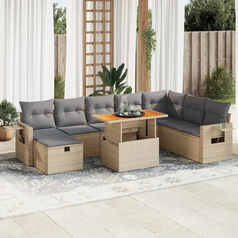 Zwarte tuinstoelset van gepoedercoat staal met elegante afmetingen - Beige en grijs / met opbergruimte - Tuinsets