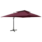 Zweefparasol met dubbel dak voor schaduw en bescherming bij zware regenval - Bordeauxrood / 300 x 400 cm / 1 - Parasols