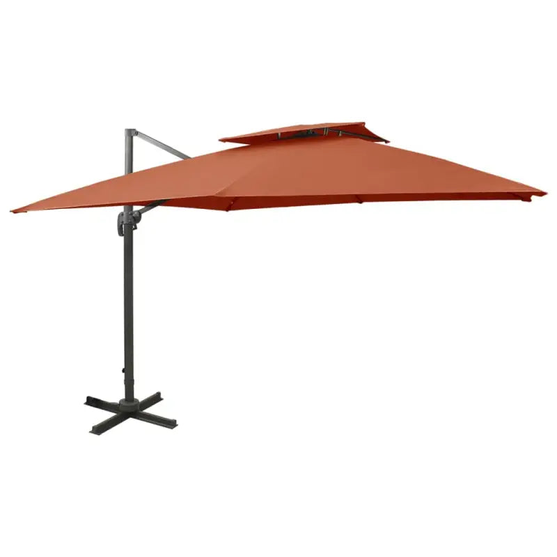Zweefparasol met dubbel dak voor schaduw en bescherming bij zware regenval - Terracotta / 300 x 300 cm / 1 - Parasols