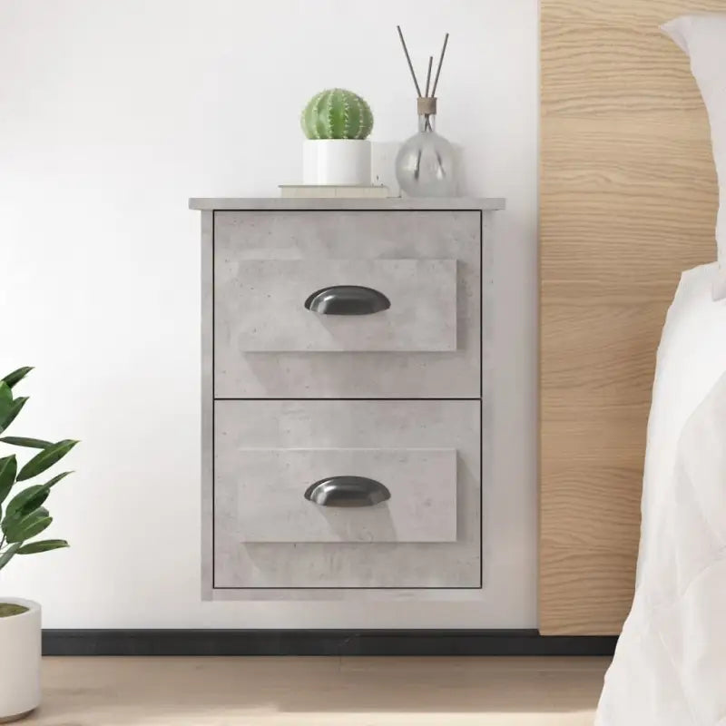 Zwevend nachtkastje in hoogglans wit met elegant ontwerp - Betongrijs / 1 - Nachtkastjes