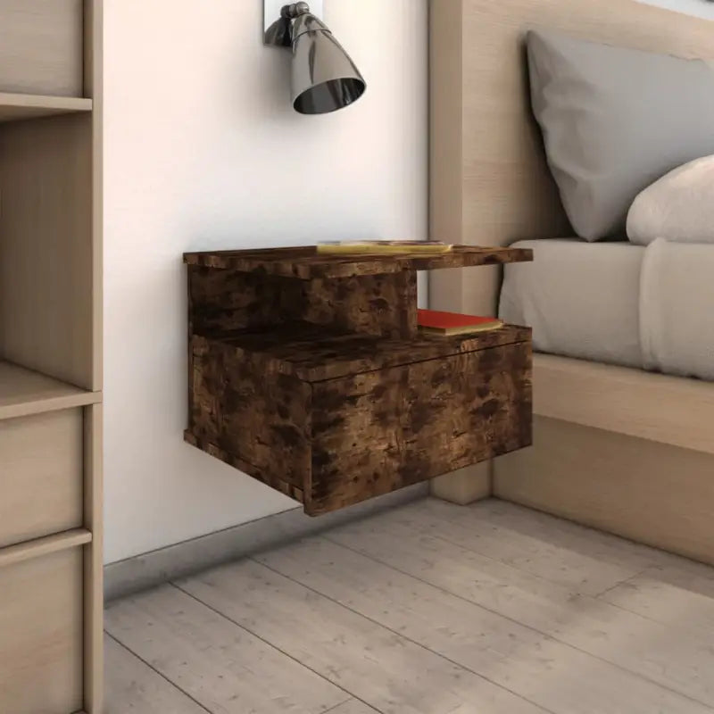 Zwevend nachtkastje van bewerkt hout voor stijlvolle opbergruimte - Gerookt eiken / 2 - Nachtkastjes