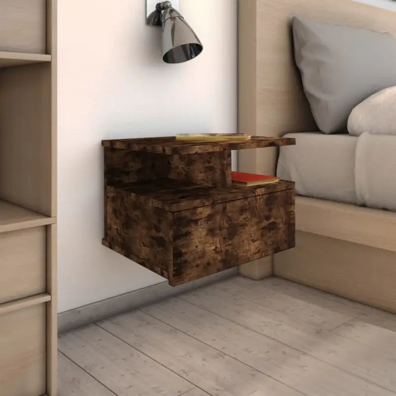 Zwevend nachtkastje van bewerkt hout voor stijlvolle opbergruimte - Gerookt eiken / 1 - Nachtkastjes
