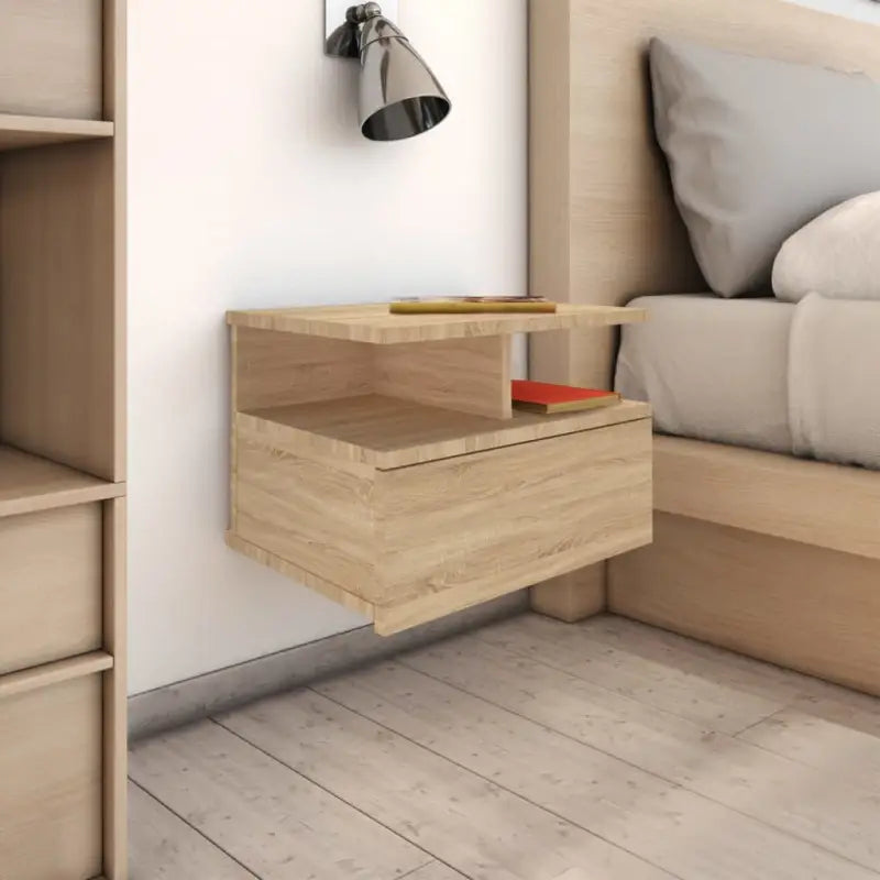Zwevend nachtkastje van bewerkt hout voor stijlvolle opbergruimte - Sonoma eiken / 2 - Nachtkastjes