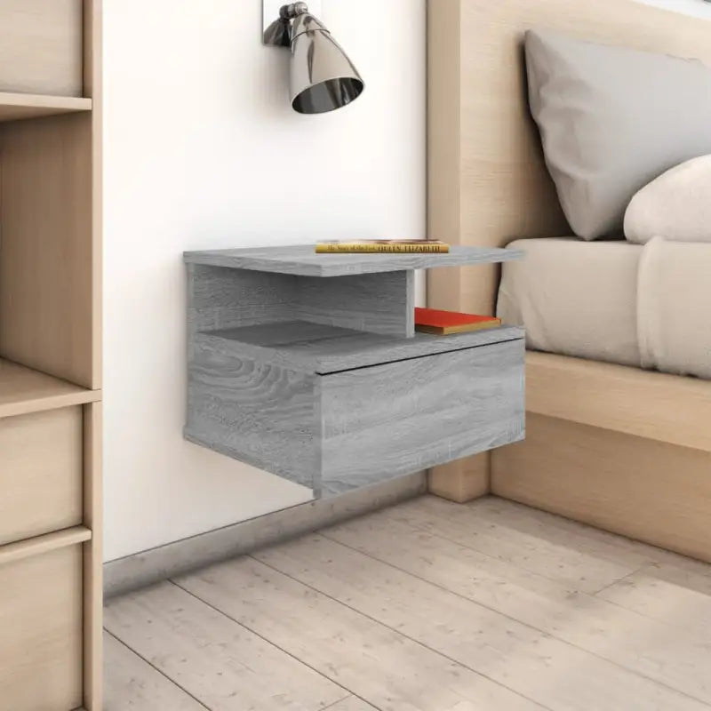 Zwevend nachtkastje van bewerkt hout voor stijlvolle opbergruimte - Grijs sonoma / 1 - Nachtkastjes