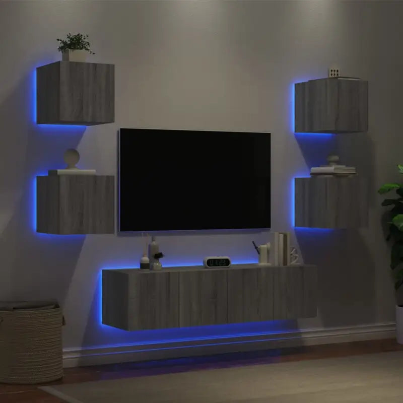 Zwevend tv-meubel in grijs sonoma met rgb led-verlichting - Grijs sonoma / 1 - Tv-meubels