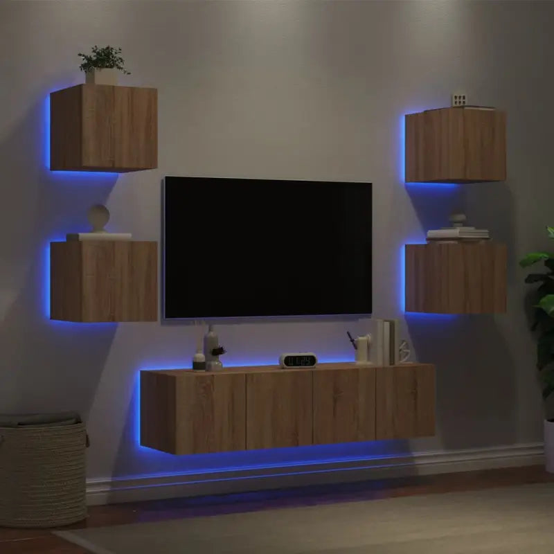 Zwevend tv-meubel in grijs sonoma met rgb led-verlichting - Sonoma eiken / 1 - Tv-meubels